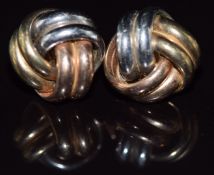 A pair of 9ct gold tricoloured knot earrings, 3.8g