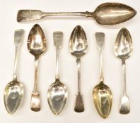 Six 19thC Maltese silver Fiddle pattern tablespoons, length 21.5cm, weight 418g together with a