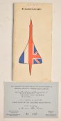 Concorde first flight reception invitation card, given to an employee at Filton, together with a