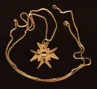 An 18ct gold necklace/chain with an 18ct gold Maltese cross filigree pendant, 5.5g
