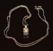 A 9k white gold necklace and pendant set with jelly opal, 2.9g, 44cm long