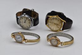Four ladies and gentleman's wristwatches comprising Helvetia military style and Rotary Flyer both on