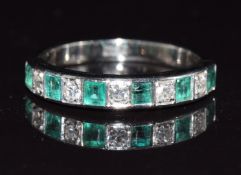 Art Deco 18ct white gold half eternity ring set with alternating transitional cut diamonds and
