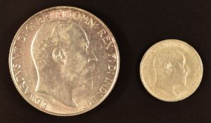 Edward VII 1902 florin, EF, together with an 1902 threepence