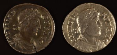 Imperial Roman coinage AD364-368 Valentinian I two silver Siliqua coins
