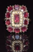 Victorian ring set with foiled garnets and seed pearls, 4.8g, size P