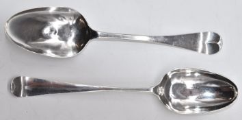 Two Georgian bottom hallmarked silver table spoons, one London 1762, maker William Withers, the