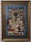 'Devon Cream Teas' embroidery/ needlework picture, 65 x 43cm