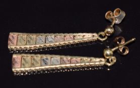 A pair of 9ct gold tri-coloured earrings, 3.3g
