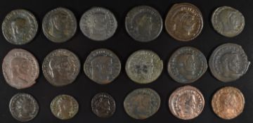 Roman Imperial coinage The Tetrachy AD285-307 Maximianus eighteen bronze coins, diameter 21-29mm