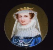 A painted porcelain portrait miniature of a princess, 5 x 4cm