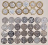A quantity of collectable £2 coins and 50p pieces to include Shakespeare, Paddington Bear, Beatrix