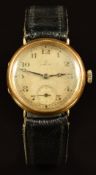 Omega 9ct gold gentleman's wristwatch with inset subsidiary seconds dial, blued Breguet hands,