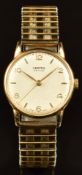 Vertex Revue 9ct gold gentleman's wristwatch ref. 12858 with gold hands, Arabic numerals and hour