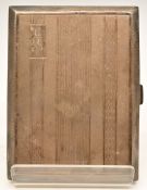George V hallmarked silver cigarette case with engine turned decoration and gilt interior,