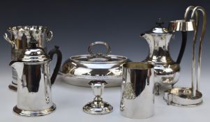 Silver plated ware including Mappin and Webb patent club bottle holder, together with a hallmarked