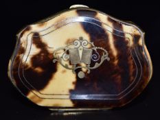 Late 19th/early 20thC French gold inlaid brass bound blonde tortoiseshell piqué purse with rope