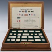 Cased set of hallmarked sterling silver (925) silver stamps of royalty, with certificate of