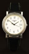 Longines gentleman's wristwatch ref. 7185 with date aperture, silver hands, black Arabic numerals,