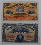 Scottish banknotes comprising a Commercial Bank of Scotland 4d, £1 January 1943 and a National