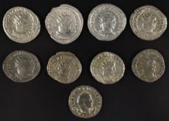 Roman Imperial coinage Military Anarchy AD235-270 Valerian I eight various silver base and a