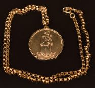 A 9ct gold St Christopher, on 9ct gold chain, 14.5g, 26cm long