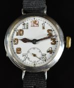 Unnamed silver military style gentleman's wristwatch with subsidiary seconds dial, luminous blued
