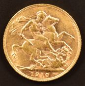 Edward VII 1910 gold full sovereign