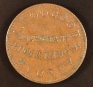 Australia 1855 penny token, A Toogood, Merchant, Sydney