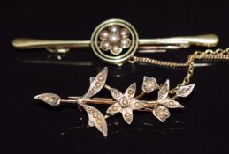 Two 9ct gold brooches set with seed pearls, 5.6g