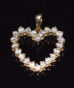 An 18ct gold heart pendant set with diamonds, 1.6g,1.5cm