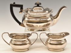 Modern hallmarked silver three piece teaset with gadrooned edge, Sheffield 1975, maker E H