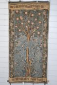 Tapestry wall hanging depicting a tree, with verse top and bottom, 150 x 73cm