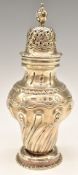 Mappin & Webb Victorian hallmarked silver sugar caster with wrythen embossed decoration,