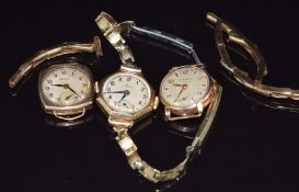 Three 9ct gold cased watches