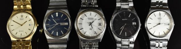 Five Seiko quartz gentleman's wristwatches SQ ref. 7123-8310, 8222-8000 and 8122-8000, AGS ref.