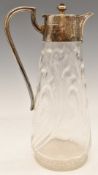 Edward VII hallmarked silver mounted glass claret jug with starburst cut glass base and wave