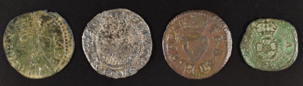James I half groat 1604-5, lis mintmark 1604-5, Seaby 2659, a Lennox type farthing (VF) and a rose
