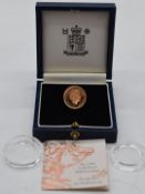 Queen Elizabeth II 1999 proof gold half sovereign, in case with certificate