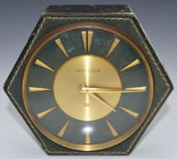 Jaeger-LeCoultre SR desk clock with gold hands, dial and hour markers and hexagonal green leather