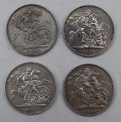 Four Queen Victoria crowns comprising 1893 and 1900 veiled head and two Jubilee head examples for
