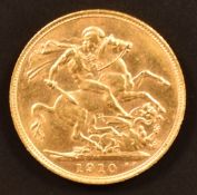 Edward VII 1910 gold full sovereign with Melbourne mint mark