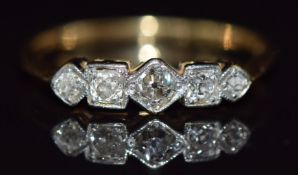 Art Deco 18ct gold ring set with old cut diamonds in platinum setting, 2g, size K