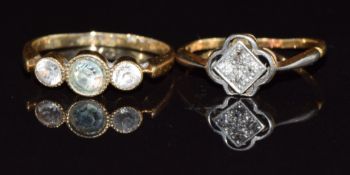 An 18ct gold ring set with diamonds and an 18ct gold ring set with paste and white sapphires, in