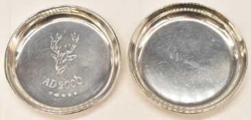 Two hallmarked silver pin dishes, London 1945 maker Goldsmiths & Silversmiths Company, and Sheffield