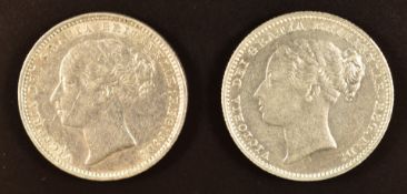 Queen Victoria 1881 and 1883 shillings, both VF-EF