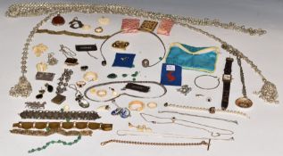 A collection of jewellery including filigree, white metal and costume items, agate pendant, etc