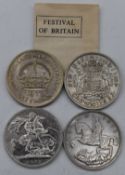 George V 1935 rocking horse crown, together with a 1937 English and Australian examples and a 1951