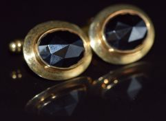 A pair of 14k gold cufflinks set with faceted hematite, in original box, 17.4g