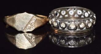 A 9ct gold signet ring (1.2g, size O) and 9ct gold and silver ring
